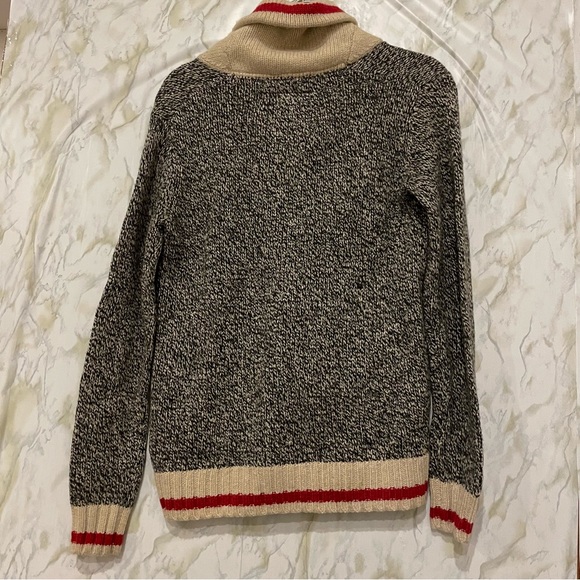 Roots Cabin button cardigan medium pockets wool sweater long sleeve grey red - Picture 5 of 8